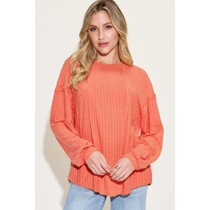 Basic Bae Ribbed Round Neck Long Sleeve T-Shirt