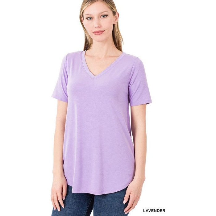 Short Sleeve V-Neck Round Hem Top