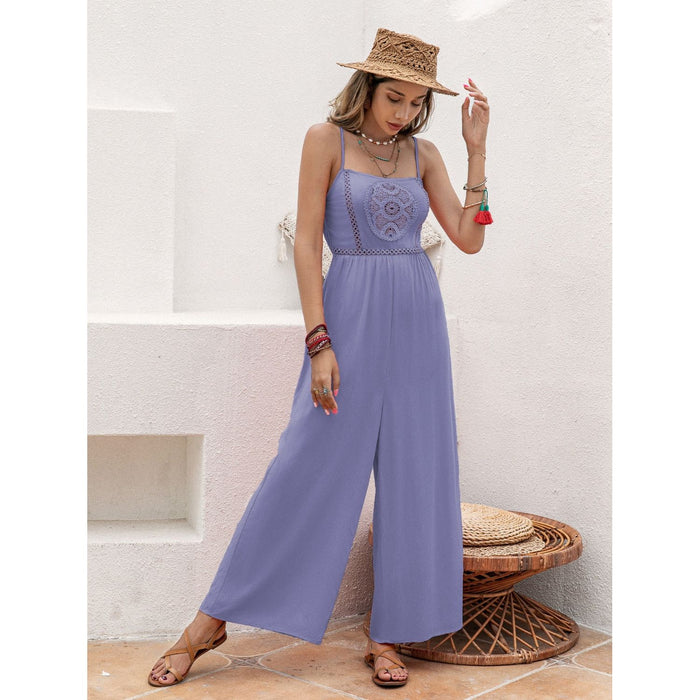 Openwork Spaghetti Strap Wide Leg Jumpsuit