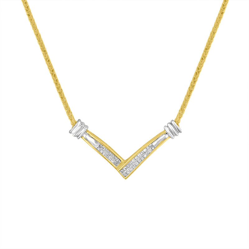 Bids.com 14K Yellow and White Gold 1/4 Cttw Princess Cut Diamond Channel-Set â€œVâ€ Shape 18" Pendant Necklace (H-I Color, SI2-I1 Clarity) Necklaces
