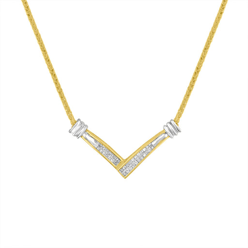 Bids.com 14K Yellow and White Gold 1/4 Cttw Princess Cut Diamond Channel-Set â€œVâ€ Shape 18" Pendant Necklace (H-I Color, SI2-I1 Clarity) Necklaces