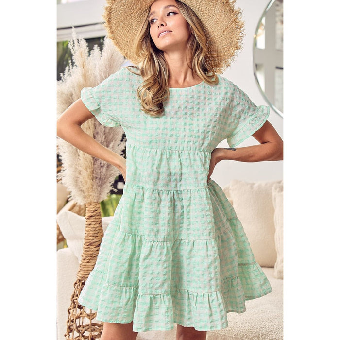 BiBi Ruffled Hem Short Sleeve Tiered Dress