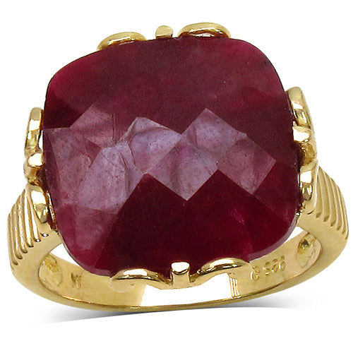 Bids.com 14K Yellow Gold Plated 19.20 Carat Genuine Dyed Ruby Sterling Silver Ring Rings
