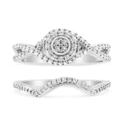 Bids.com .925 Sterling Silver 1/6 Cttw Diamond Composite Halo and Split Shank Bridal Set Ring and Band  (I-J Color, I3 Clarity) - Size 7 Rings