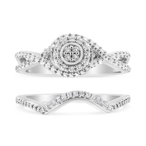 Bids.com .925 Sterling Silver 1/6 Cttw Diamond Composite Halo and Split Shank Bridal Set Ring and Band  (I-J Color, I3 Clarity) - Size 7 Rings