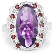 Bids.com 6.40 Carat Genuine Amethyst and Garnet .925 Sterling Silver Ring Rings