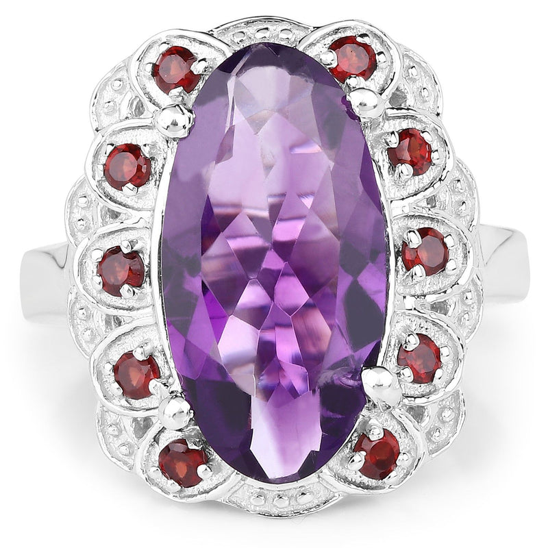 Bids.com 6.40 Carat Genuine Amethyst and Garnet .925 Sterling Silver Ring Rings