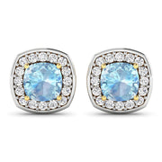 Bids.com 1.95 Carat Genuine Aquamarine and White Diamond 14K Yellow Gold Earrings Earrings