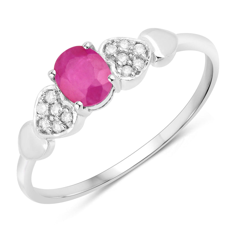 Bids.com 0.36 Carat Genuine Ruby and White Diamond 14K White Gold Ring Rings