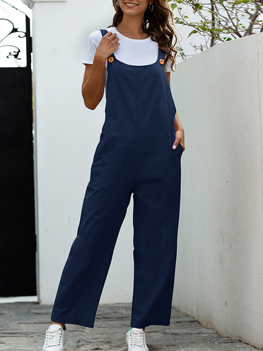 Loose Buttoned Solid Color Overalls by migunica