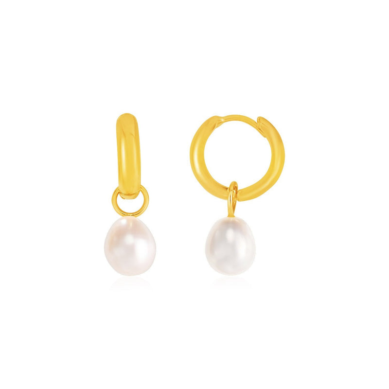 Bids.com 14k Yellow Gold Small Hoop Earrings with Pearls Earrings