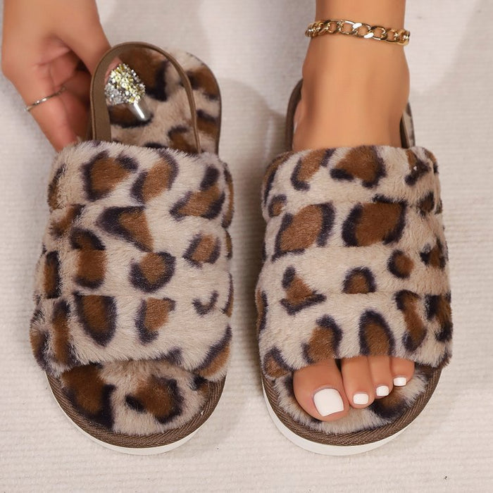 Leopard Open Toe Slippers in Khaki