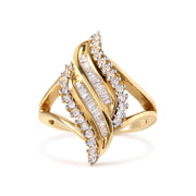 Bids.com 10K Yellow Gold 1/2 Cttw Round and Baguette Cut Diamond Cocktail Ring (H-I Color, I1-I2 Clarity) Rings