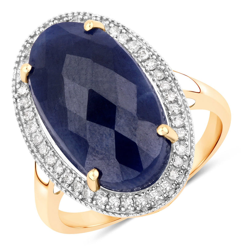 Bids.com 10.21 Carat Blue Sapphire and White Diamond 14K Yellow Gold Ring Rings