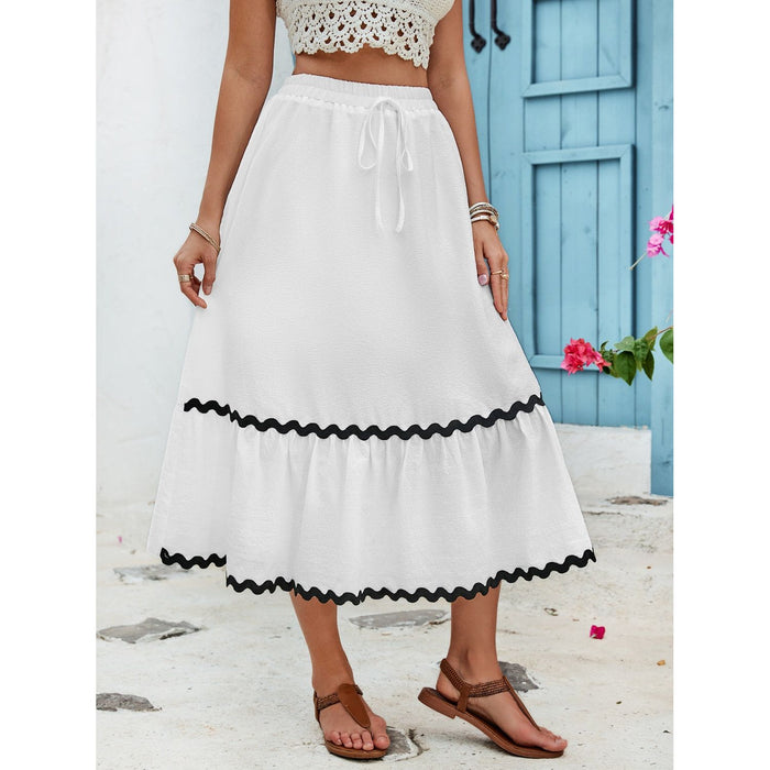 Tied Contrast Trim High Waist Skirt