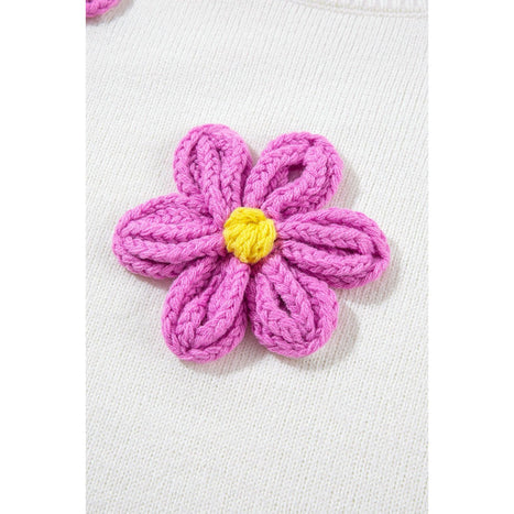 Crochet Flower Round Neck Long Sleeve Sweater