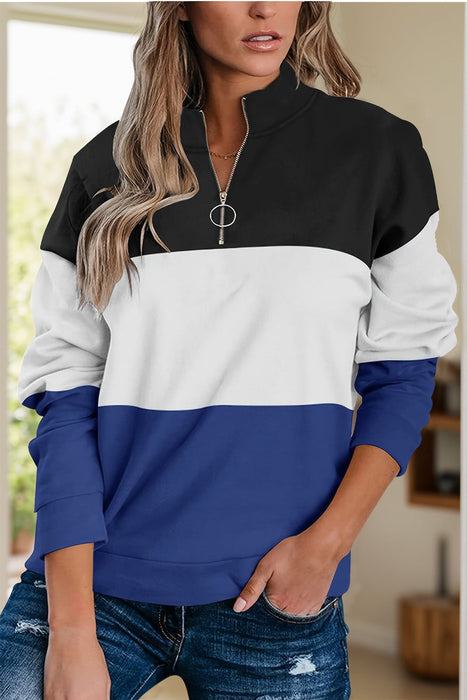 Color Block Quarter Zip Long Sleeve Sweatshirt