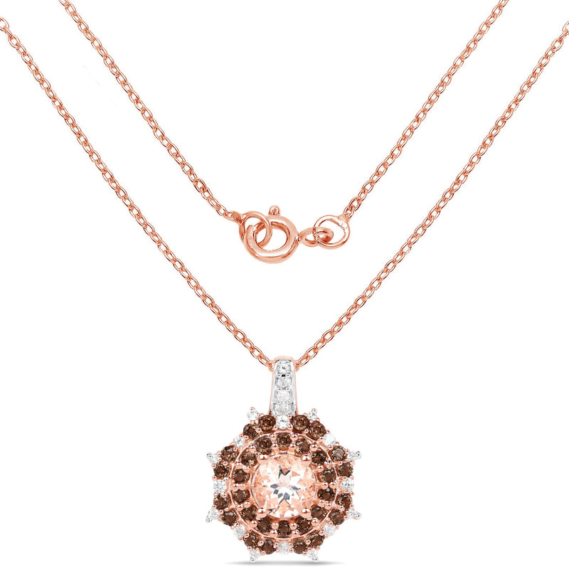 Bids.com 18K Rose Gold Plated 1.61 Carat Genuine Morganite, Smoky Quartz and White Zircon .925 Sterling Silver Pendant Pendants