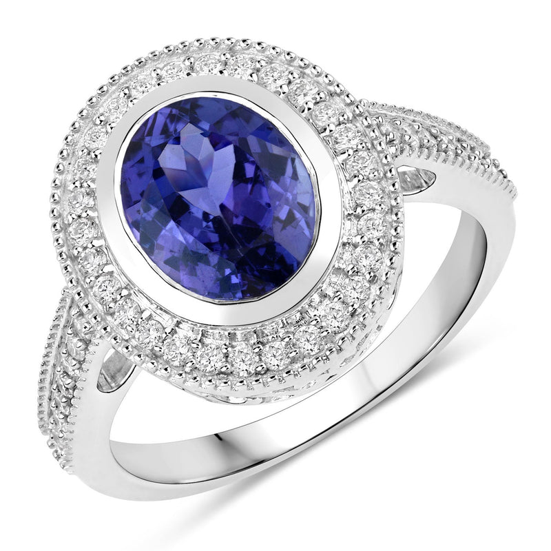 Bids.com 2.94 Carat Genuine Tanzanite and White Diamond 14K White Gold Ring Rings
