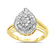 Bids.com 10K Yellow Gold 1/2 Cttw Round and Baguette-Cut Diamond Pear Ring (I-J Color, I1-I2 Clarity) - Size 7 Rings
