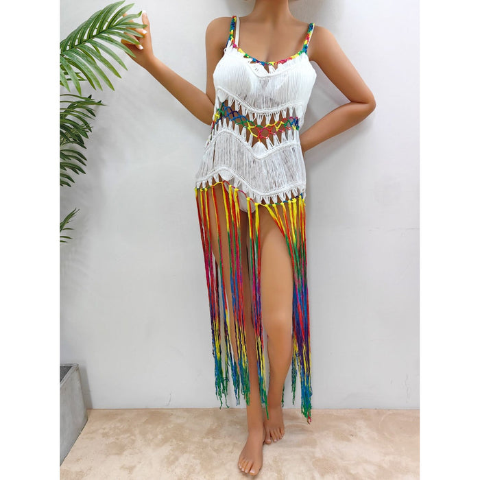 Fringe Scoop Neck Spaghetti Strap Cover-Up