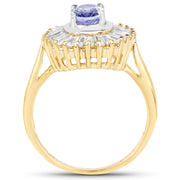 Bids.com 14K Yellow Gold Plated 2.16 Carat Genuine Tanzanite & White Topaz .925 Sterling Silver Ring Rings