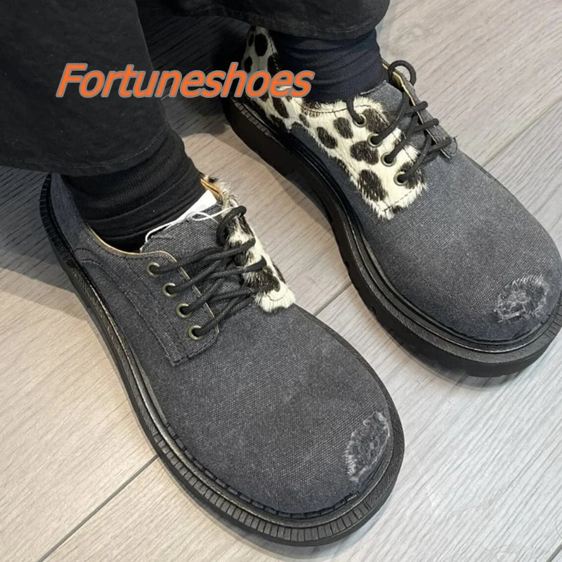 Mill's Beauty Supply Shallow Patchwork Round Toe Retro Style Platform Shoes