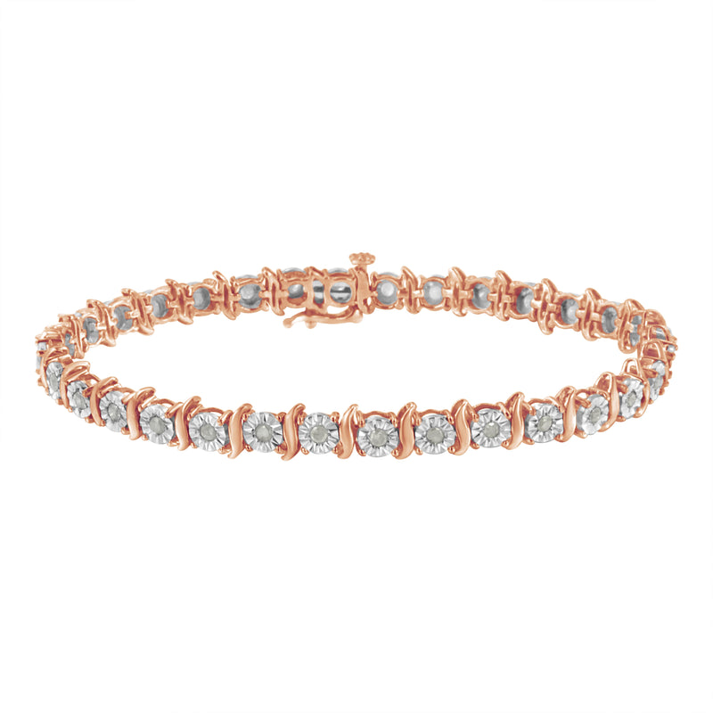Bids.com Two-Tone 10K Yellow Gold over .925 Sterling Silver 1.0 Cttw Diamond S-Curve Link Miracle-Set Tennis Bracelet (I-J Color, I3 Clarity) - 7" Bracelets