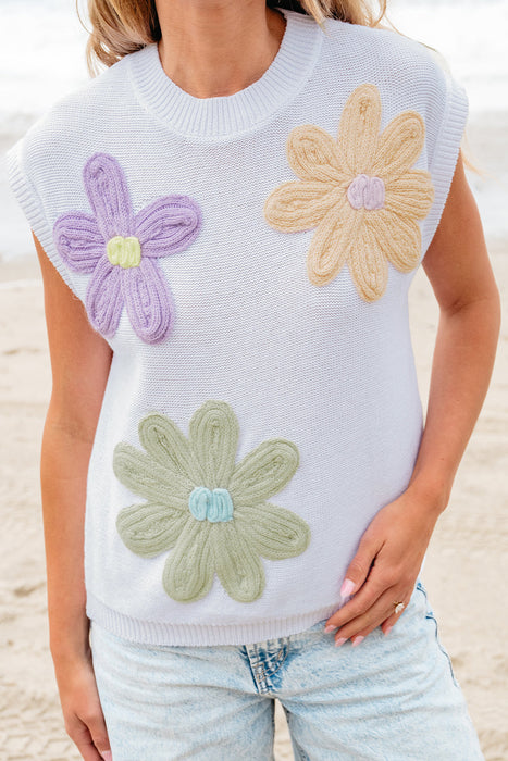 Crochet Flower Knit Short Sleeve Sweater Top