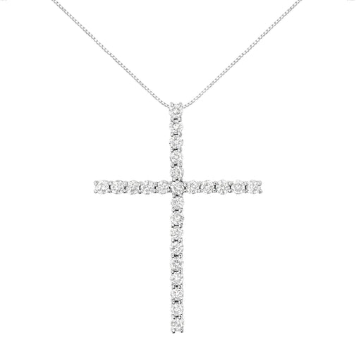 Bids.com .925 Sterling Silver 3.0 Cttw Round Shape Diamond 1-1/2" Cross Pendant with Box Chain Necklace (I-J Color, I2-I3 Clarity) - 18" Necklaces
