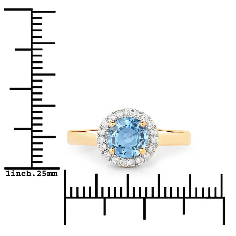 Bids.com 1.03 Carat Genuine Blue Sapphire and White Diamond 14K Yellow Gold Ring Rings