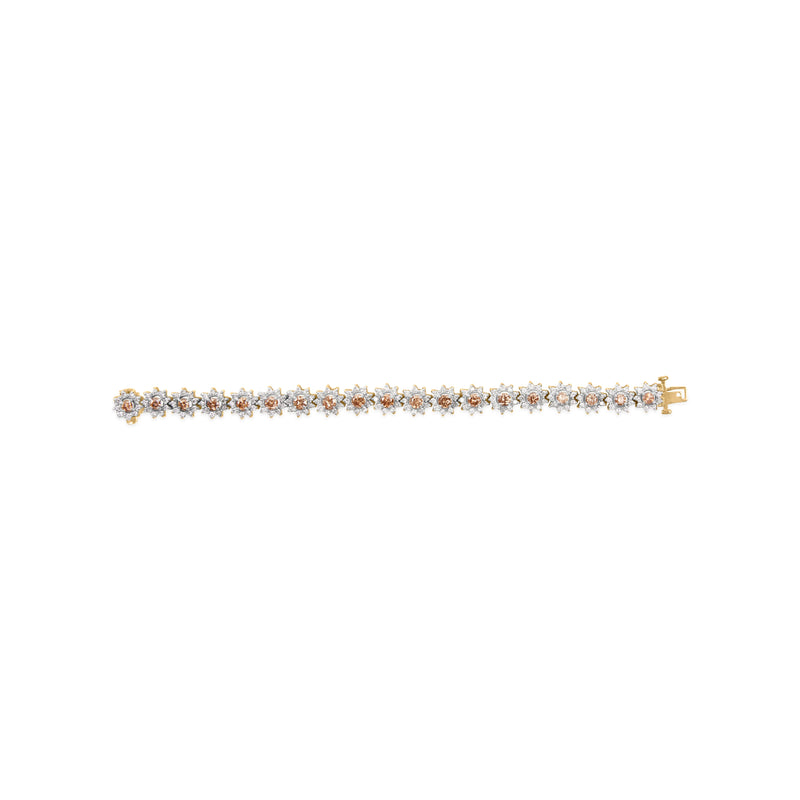 Bids.com 14K Yellow Gold 8.00 Cttw Champagne Diamond Floral Cluster Halo Link Bracelet (H-I Color, I1-I2 Clarity) Bracelets