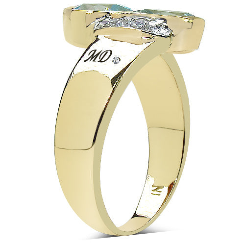 Bids.com 14K Yellow Gold Plated 1.86 Carat Genuine Blue Topaz, White Topaz & White Diamond .925 Sterling Silver Ring Rings