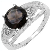 Bids.com 2.59 Carat Genuine Smoky Quartz & White Topaz .925 Sterling Silver Ring Rings