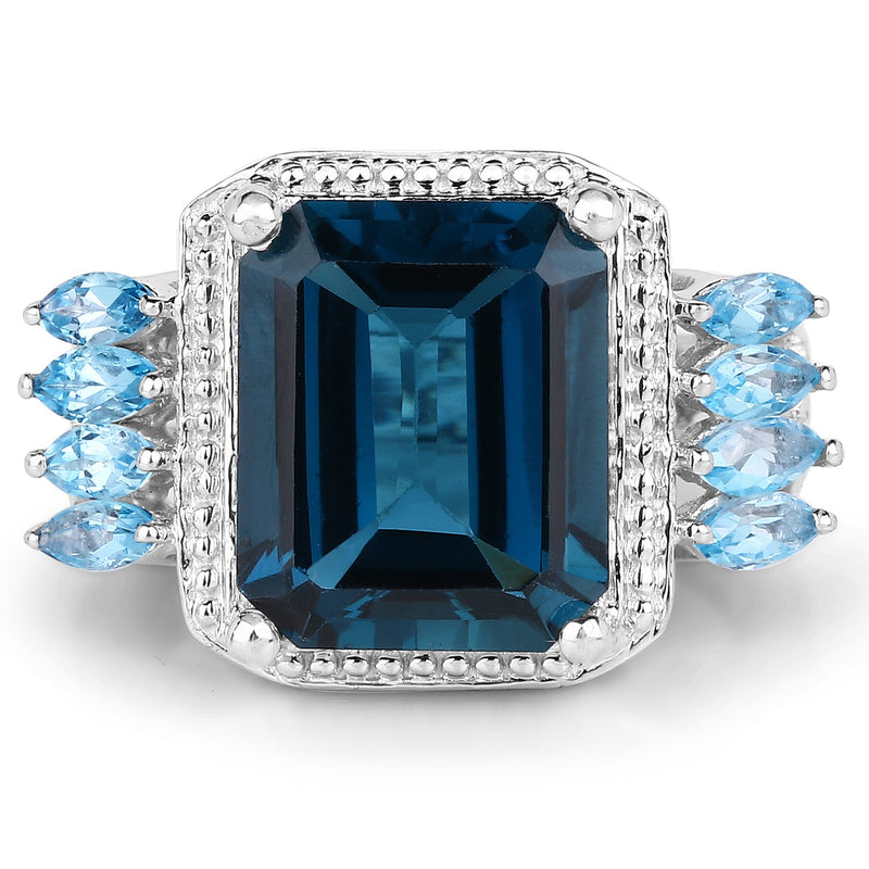 Bids.com 8.17 Carat Genuine London Blue Topaz and Swiss Blue Topaz .925 Sterling Silver Ring Rings