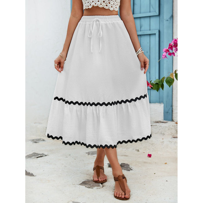 Tied Contrast Trim High Waist Skirt