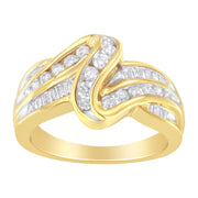 Bids.com 10K Yellow Gold 3/4 Cttw Channel Set Round and Baguette-cut Diamond Double Shank Bypass Ring (J-K Color, I1-I2 Clarity) - Size 6.75 Rings