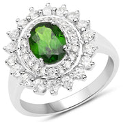Bids.com 2.40 Carat Genuine Chrome Diopside and White Zircon .925 Sterling Silver Ring Rings