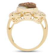 Bids.com 5.14 Carat Genuine Bronze Drusy and Citrine .925 Sterling Silver Ring Rings