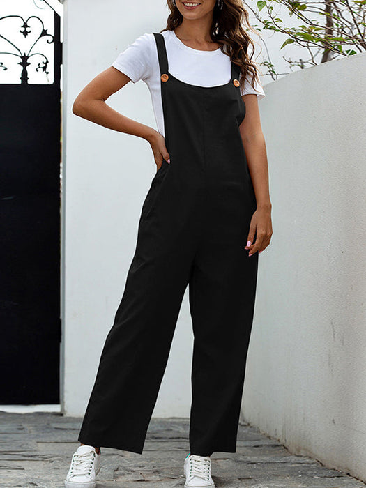 Loose Buttoned Solid Color Overalls by migunica