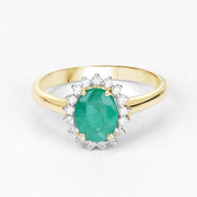 Bids.com 1.39 Carat Genuine Zambian Emerald and White Diamond 10K Yellow Gold Ring Rings