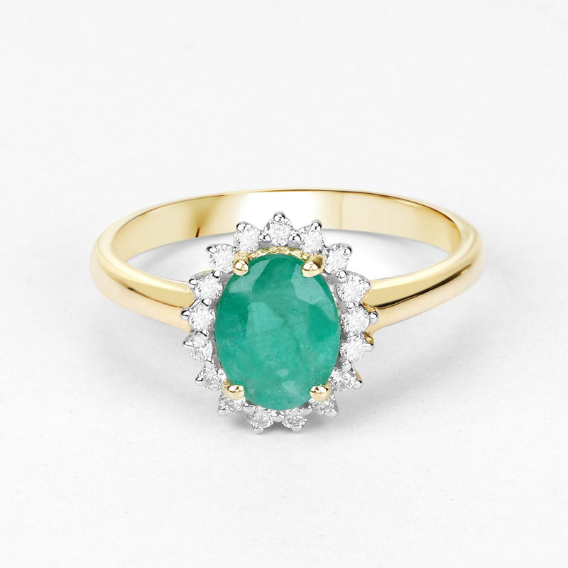 Bids.com 1.39 Carat Genuine Zambian Emerald and White Diamond 10K Yellow Gold Ring Rings