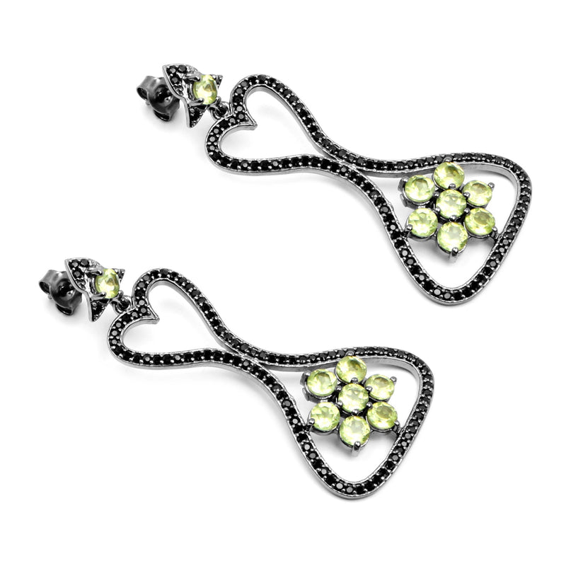 Bids.com 6.93 Carat Genuine Peridot and Black Spinel .925 Sterling Silver Earrings Earrings