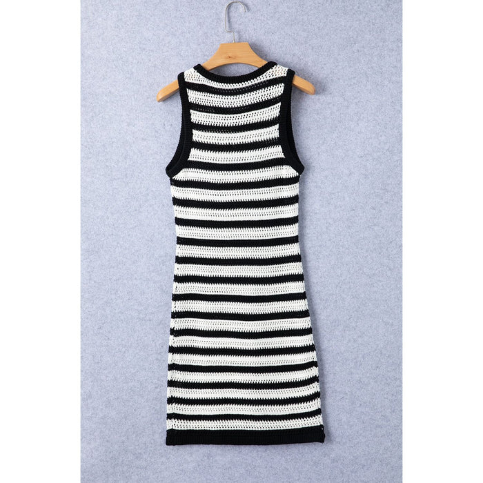 Openwork Striped Wide Strap Knit Dress