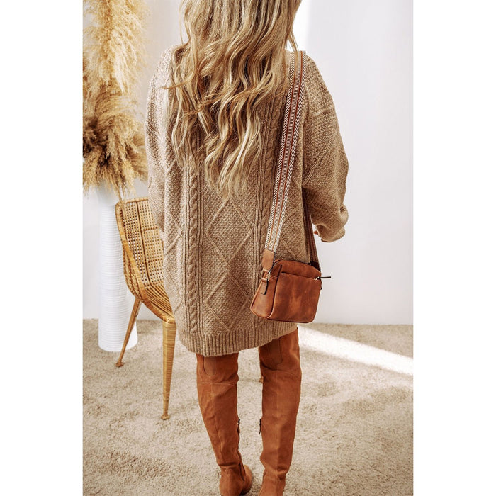 Cable-Knit Round Neck Sweater Dress