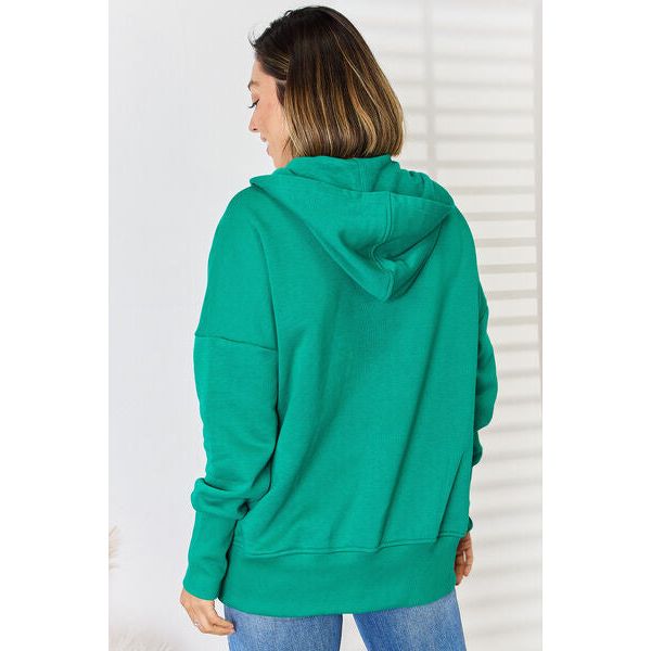 Zenana Half Snap Long Sleeve Hoodie