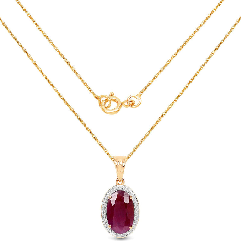 Bids.com 6.40 Carat Genuine Ruby and White Diamond 14K Yellow Gold Pendant Pendants