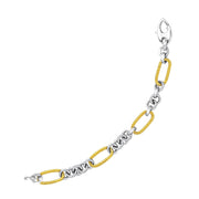 Bids.com 14k Two-Tone Gold Bracelet with Cable Textured Oval and Round Links Bracelets