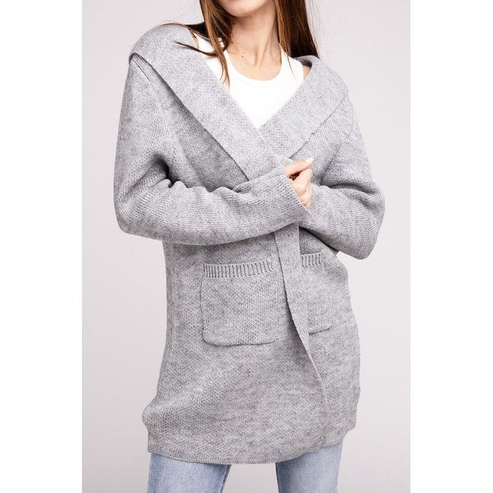 Hooded Open Front Sweater Cardigan