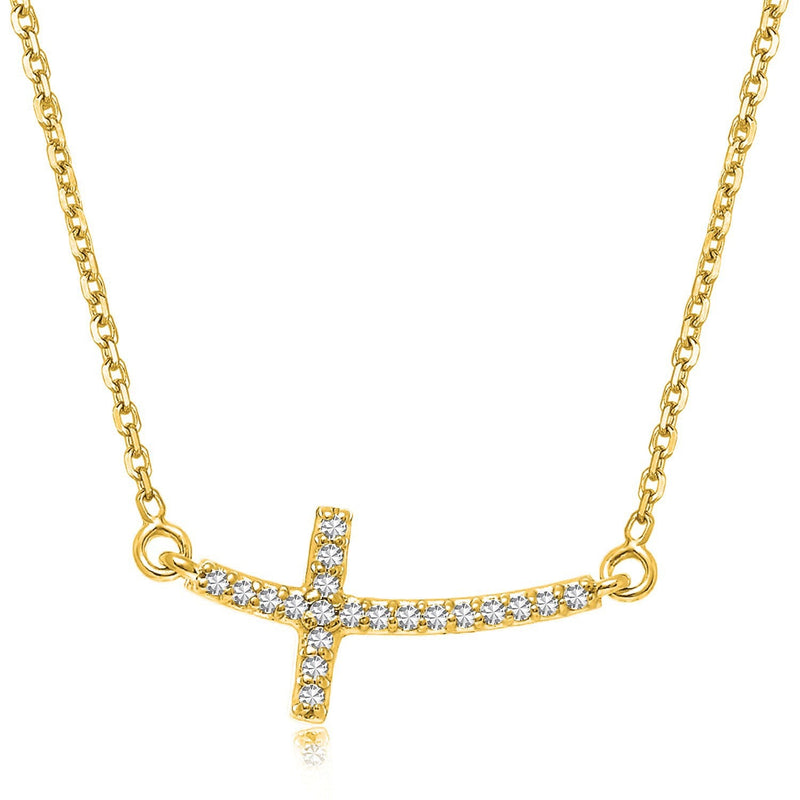 Bids.com 14k Yellow Gold Diamond Accented Curved Cross Necklace (.11cttw) Necklaces